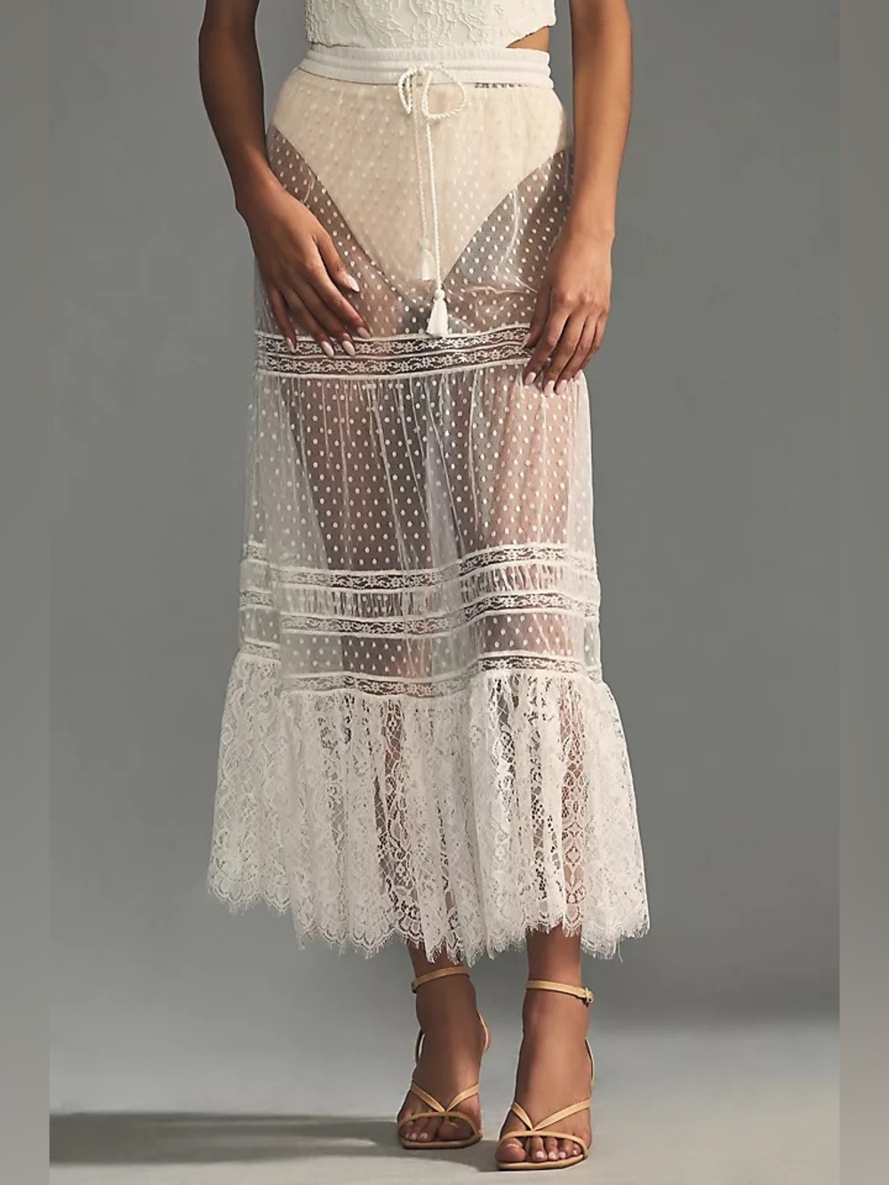 NWT Anthropologie Sheer Lace Maxi Skirt Size Medium